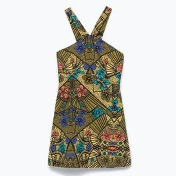 Zara Trafaluc Aztec Modern Halter Fitted Mini Dress Small NWOT - Picture 10 of 10